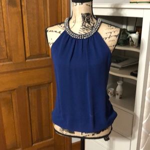 Dark blue Sleeveless gem embellished neck line